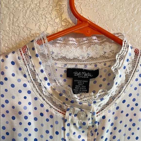 Bob Mackie White and Blue Polka Dot Blouse - Picture 5 of 8